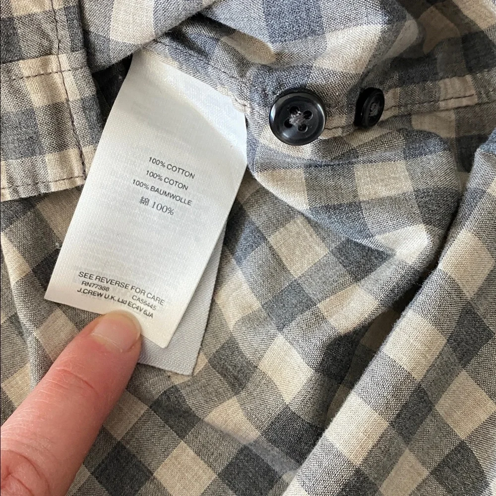 EUC Mens J. Crew Slim Plaid Button Down Sleeve Shirt, Cream & Gray Gingham, L